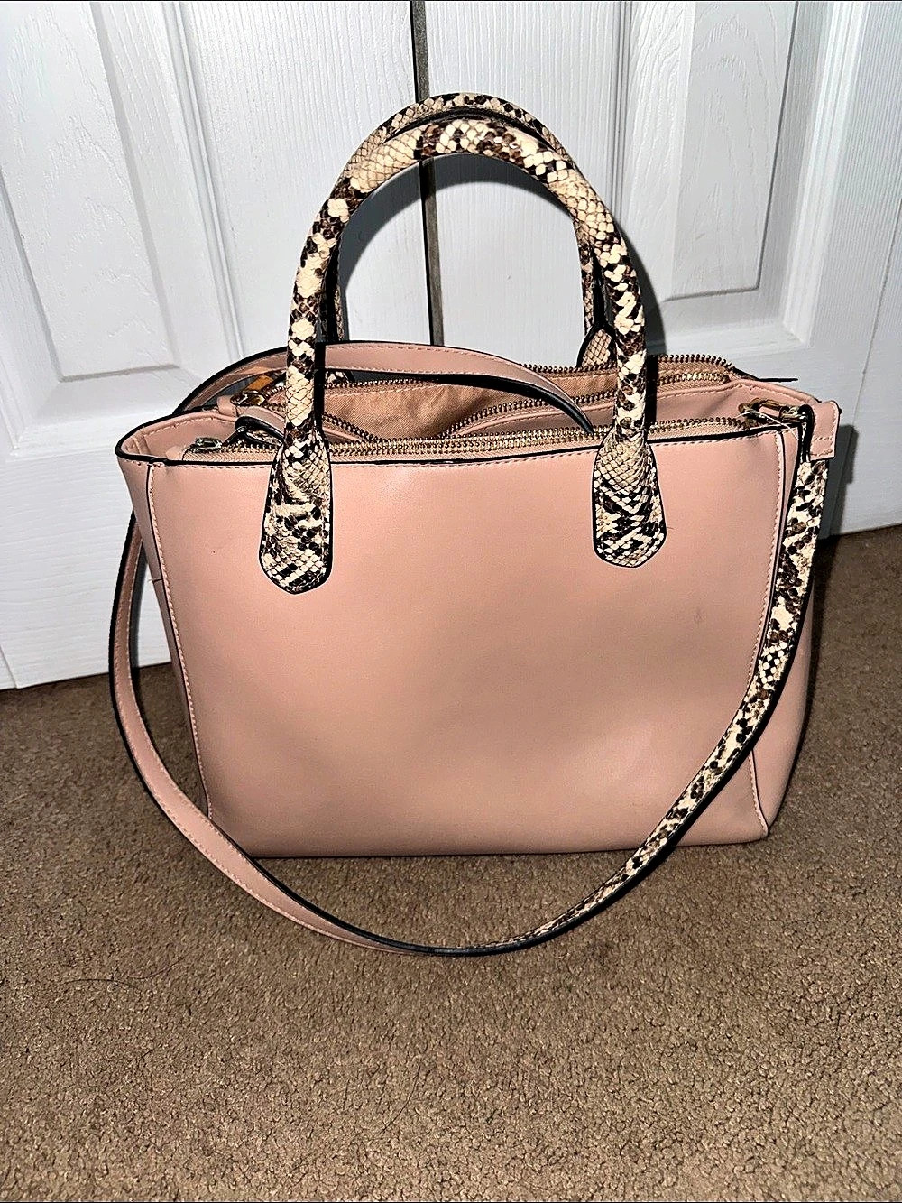 A New Day Pink & Brown Animal Print Handle Tote